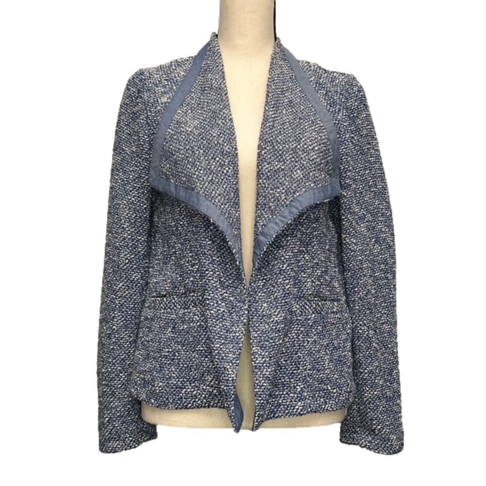 Talbots Blue/White Boucle Drape Front Blazer Size M